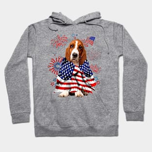 Basset Hound Dog American USA Flag 4th of July Dog Lover Hoodie